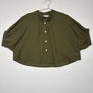 Emerson Fry Women Top OS Green Organic Cotton Clip Dot Button Down Blouse